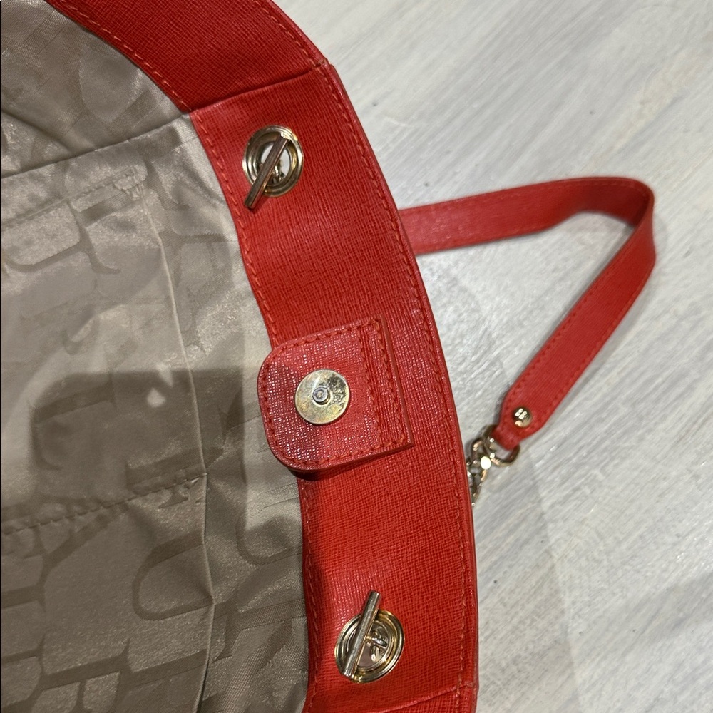 Furla Vibrant Red Tote with Gold Accents-NWOT Condition - Picture 11 of 15